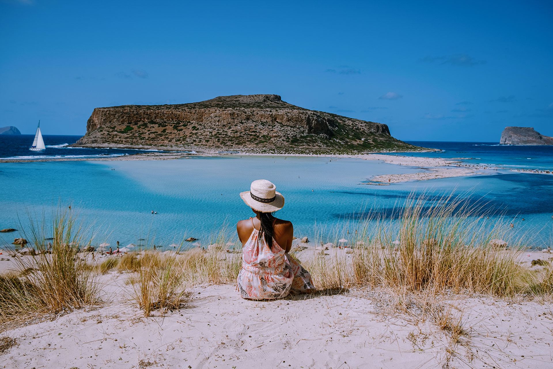 Women at Balos Beach Crete Greece, Balos beach is on of the most beautiful beaches in Greece